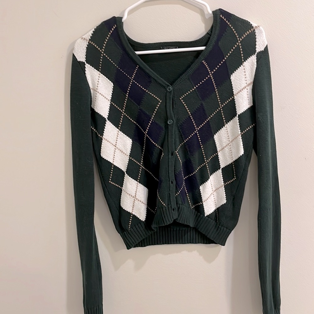 Pacsun knit sweater cardigan, checkered v neck sweater, button up cardigan
